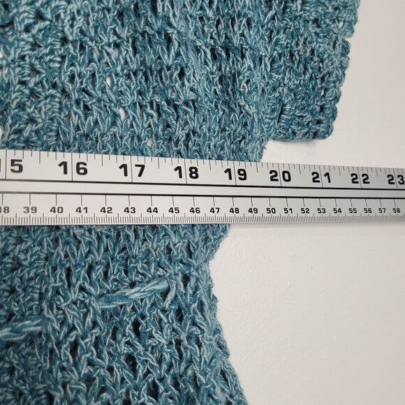 Vintage teal open knit drawstring waist y2k short sleeve cardigan Size large - Picture 5 of 6